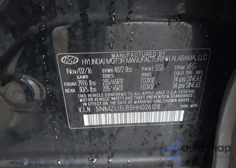 2017 Hyundai Santa Fe Sport 2.4L z USA, uszkodzony, nr VIN 5NMZU3LB3HH026128